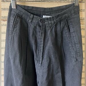80s Krizia Women’s Pleated Black 100% Linen Trousers
